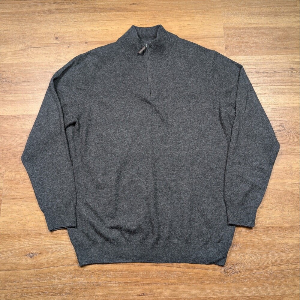 Tahari Pure Lux 100% Cashmere 1/4 Zip Sweater Men's Size XXL Gray Preppy